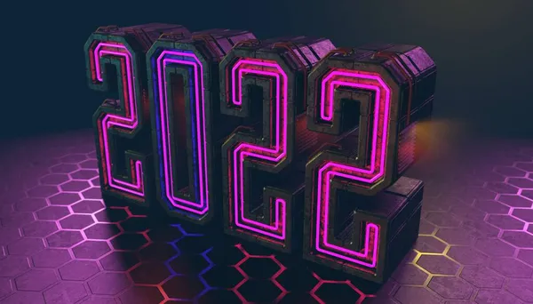 Ilustración 3d de números 2022 en estilo cyberpunk con neón — Foto de Stock