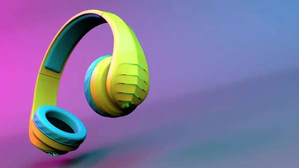 3D illusztráció a sárga vezeték nélküli műanyag fejhallgató — Stock Fotó