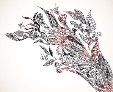 farklı çiçek öğeleri ile çizilmiş vektör arka plan el