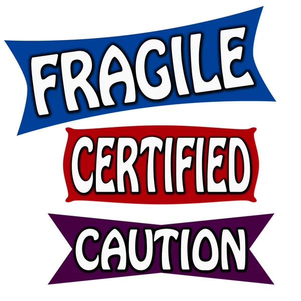 Fragile certified and caution — Stock Vector