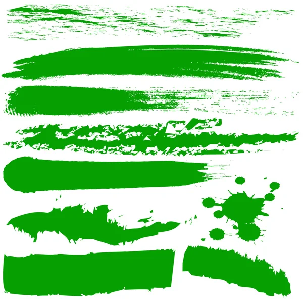 白地に緑のブラシストロークのベクトルセット — ストックベクタ