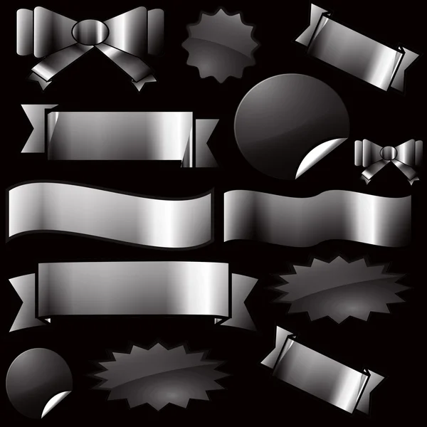 Conjunto de cintas vectoriales y pancartas sobre fondo negro — Archivo Imágenes Vectoriales