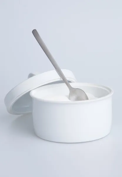 Sugar container with spoon — Stock Photo, Image