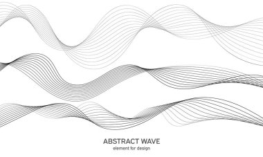 Tasarım için soyut dalga elemanı. Dijital frekans dengeleyici. Tarzlanmış çizgi sanat arka planı. Vektör çizimi. Karıştırma aracı kullanılarak oluşturulan çizgilerle dalga. Dalgalı kıvrımlı çizgi, düz çizgi