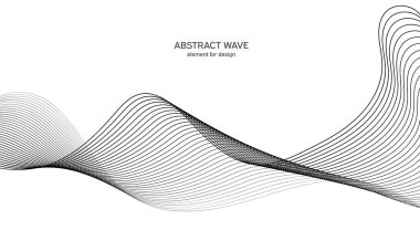Tasarım için soyut dalga elemanı. Dijital frekans dengeleyici. Tarzlanmış çizgi sanat arka planı. Vektör çizimi. Karıştırma aracı kullanılarak oluşturulan çizgilerle dalga. Dalgalı kıvrımlı çizgi, düz çizgi