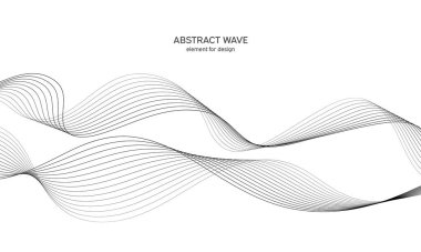 Tasarım için soyut dalga elemanı. Dijital frekans dengeleyici. Tarzlanmış çizgi sanat arka planı. Vektör çizimi. Karıştırma aracı kullanılarak oluşturulan çizgilerle dalga. Dalgalı kıvrımlı çizgi, düz çizgi