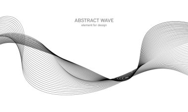 Tasarım için soyut dalga elemanı. Dijital frekans dengeleyici. Tarzlanmış çizgi sanat arka planı. Vektör çizimi. Karıştırma aracı kullanılarak oluşturulan çizgilerle dalga. Dalgalı kıvrımlı çizgi, düz çizgi