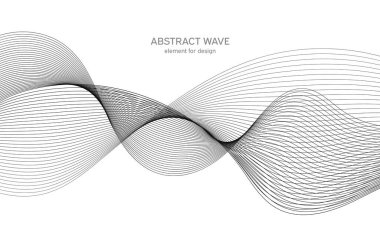 Tasarım için soyut dalga elemanı. Dijital frekans dengeleyici. Tarzlanmış çizgi sanat arka planı. Vektör çizimi. Karıştırma aracı kullanılarak oluşturulan çizgilerle dalga. Dalgalı kıvrımlı çizgi, düz çizgi