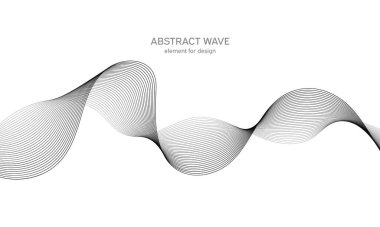 Tasarım için soyut dalga elemanı. Dijital frekans dengeleyici. Tarzlanmış çizgi sanat arka planı. Vektör çizimi. Karıştırma aracı kullanılarak oluşturulan çizgilerle dalga. Dalgalı kıvrımlı çizgi, düz çizgi