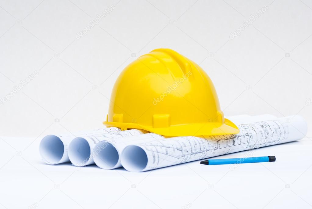 Construction helmet and architectural plans — Stock Photo © lusia83 14002573