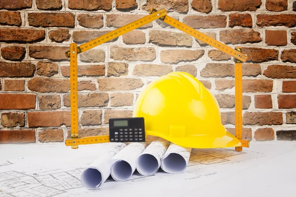 Building construction concept with bricks background — Stock Photo, Image