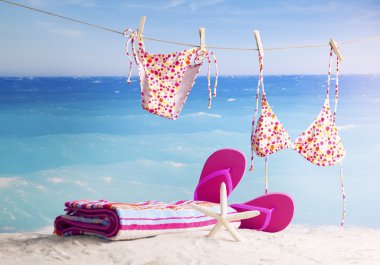tropik sahilde asılı bikini