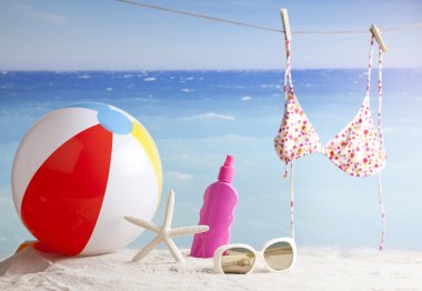 tropik sahilde asılı bikini