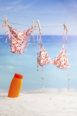 tropik sahilde asılı bikini