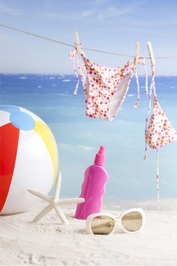 tropik sahilde asılı bikini