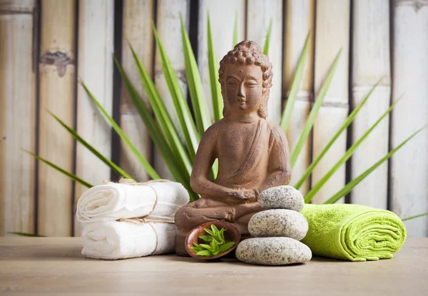 Ayurveda symbols for relaxation and inner beauty ,buddha and meditation — Stock Photo, Image