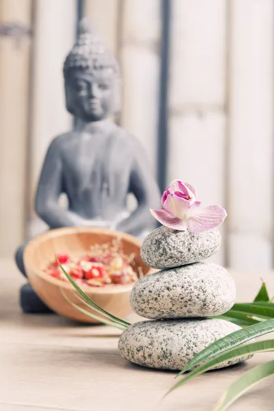 Ayurveda simboli per il relax e la bellezza interiore, buddha e meditazione — Foto Stock