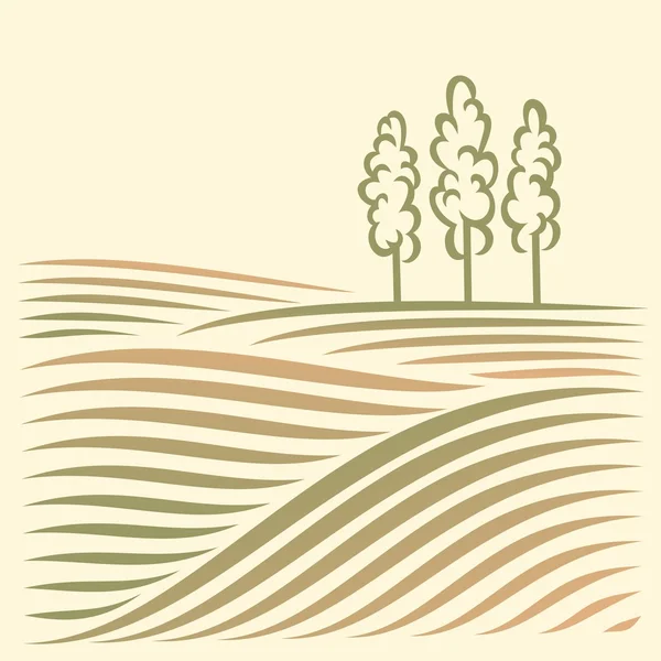 Paysage rural avec champs et arbres — Image vectorielle
