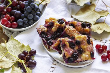 Geleneksel İtalyan hamur turtası. Üzümlü, Schiacciata üzümlü ve hafif arkaplanlı..