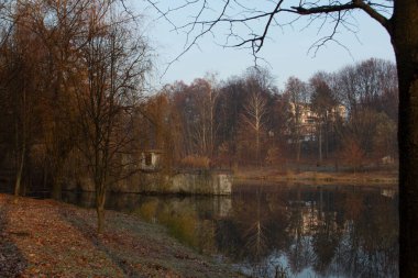 Bir şehir parkında sonbahar manzarası, Moldova 'da sonbahar. Seçici odak.