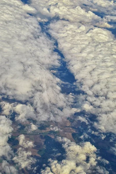 Αγγλία Αγροτικό Τοπίο Χωράφια Λιβάδια Και Σύννεφα Αεροφωτογραφία Από Αεροπλάνο — Φωτογραφία Αρχείου