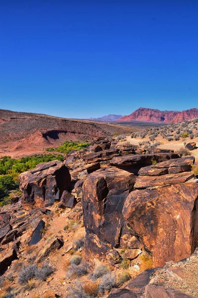 Snow Canyon Red Rock Vista Petroglyphs Trilha Caminhadas George Utah — Fotografia de Stock