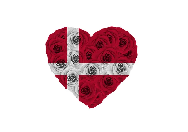 Flag Denmark Danish Flag Danish Flag Heart Full Roses — Stock Photo, Image