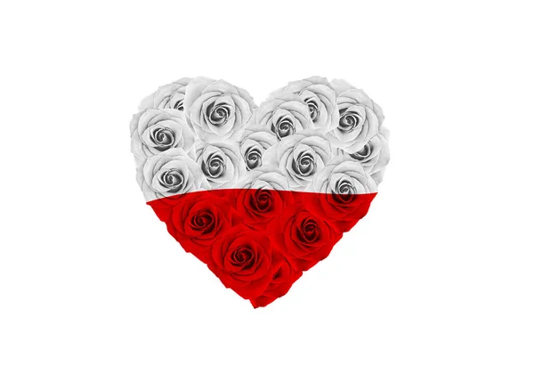 Polská Vlajka Polská Vlajka Polská Vlajka Jako Srdce Plné Růží — Stock fotografie