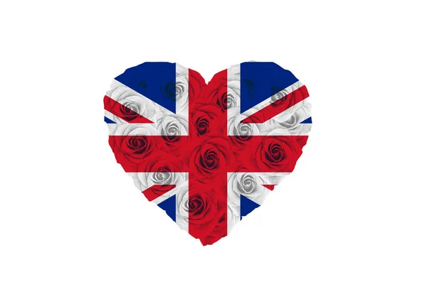 Ngiliz Bayrağı Birleşik Krallık Bayrağı Güllerle Dolu Bir Kalp Gibi — Stok fotoğraf