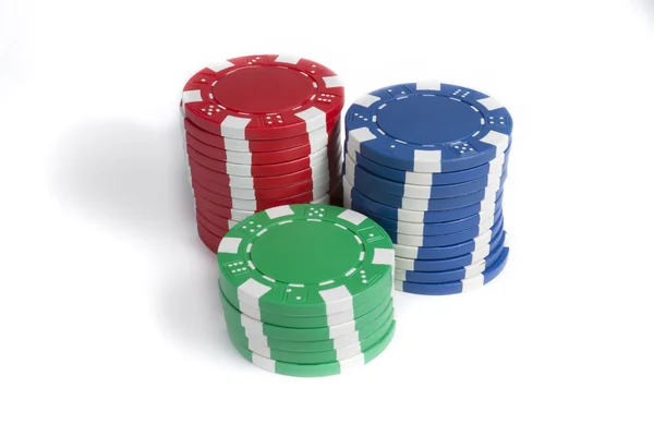 Three stacks of colorful gaming chips — Stock Photo, Image