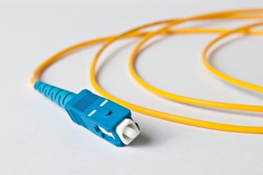 Makro fiber optik patchcord beyaz zemin üzerine