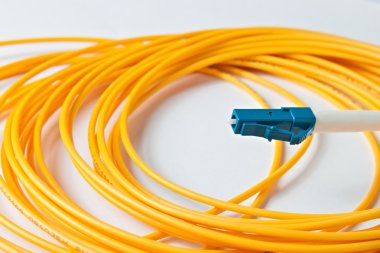 Makro fiber optik patchcord beyaz zemin üzerine