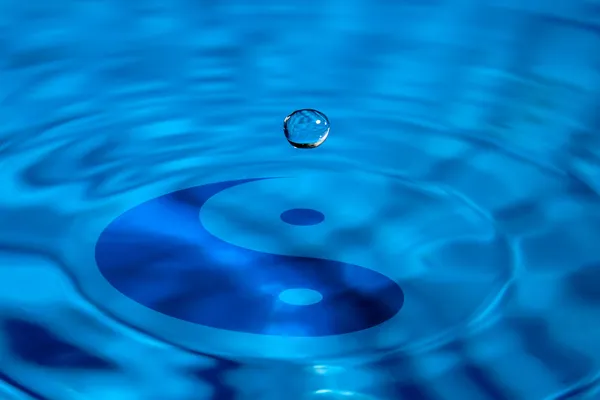 Macro droplet falls on the yin-yang symbol — Stock Photo, Image