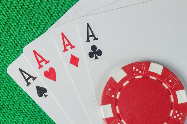 Four Aces and poker chips stack — Stock Photo, Image