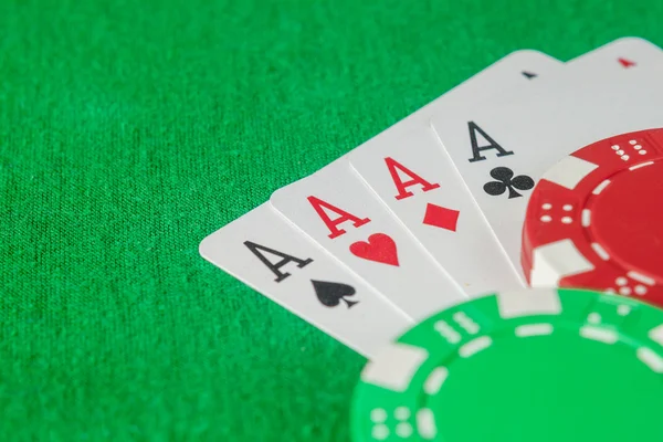 Four Aces and poker chips stack — Stock Photo, Image