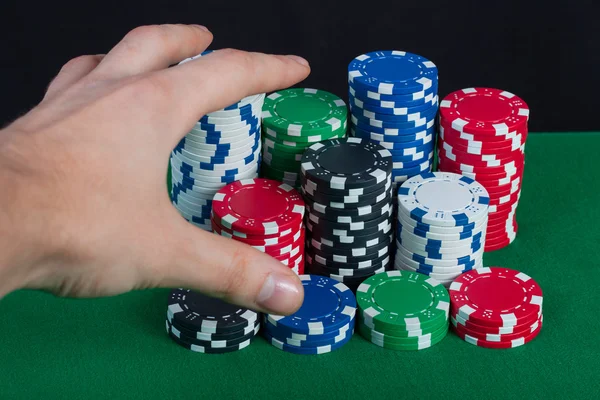 Player wins the hand bank takes all chips — Stock Photo, Image