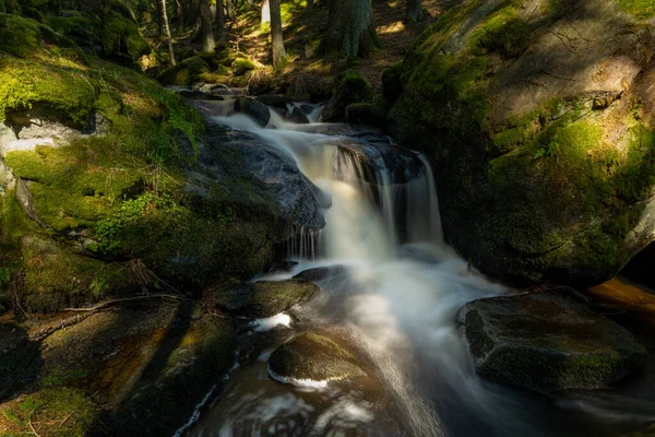 Bohem Ormanı 'nın Çek tarafındaki tek şelale çok alçakgönüllüdür - sadece 1,5 metre yüksekliğindedir. Yine de 350 litrelik akış etkileyici..