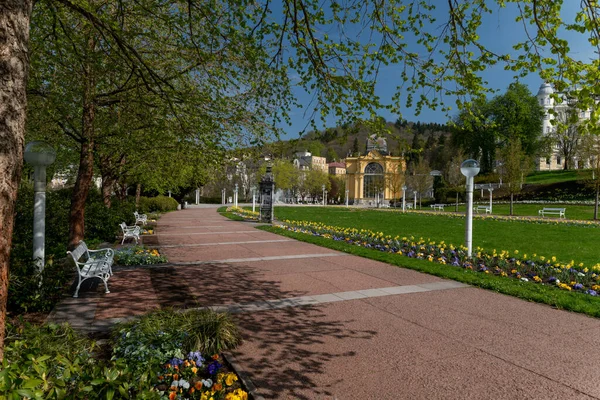 Spring Time Czech Spa Town Marianske Lazne Marienbad Main Colonnade — стоковое фото