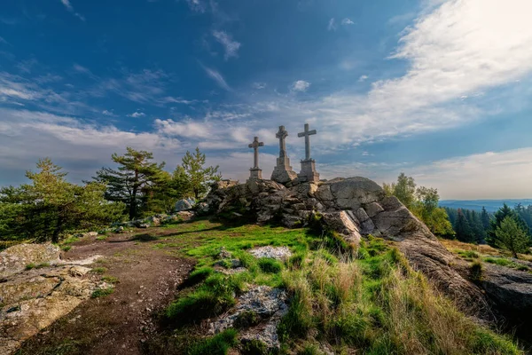 The National Natural Monument Three Crosses (Tri Krize in Czech) near the small town of Prameny near Marianske Lazne (Marienbad) - Czech Republic, Europe