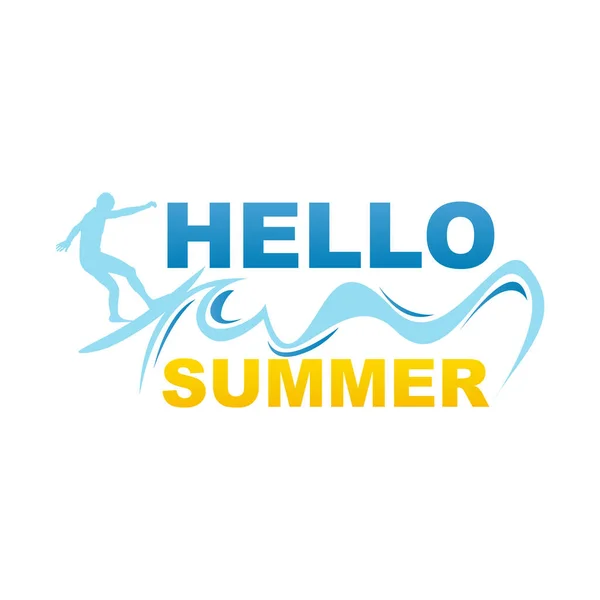 Γεια Σας Καλοκαίρι Banner Surfer Και Κύμα Surfing Διανυσματική Εικόνα — Διανυσματικό Αρχείο