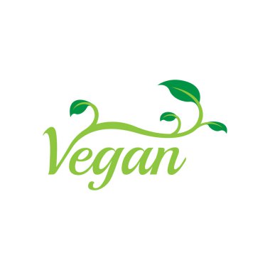 Vegan calligraphy logo with green leaves for organic food. Vegan vegetarian design symbol typography logo
