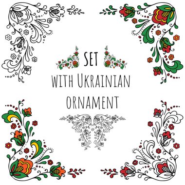 Yeşil yapraklı portakal kırmızısı çiçeklerden oluşan bir dalın Ukrayna süsü.