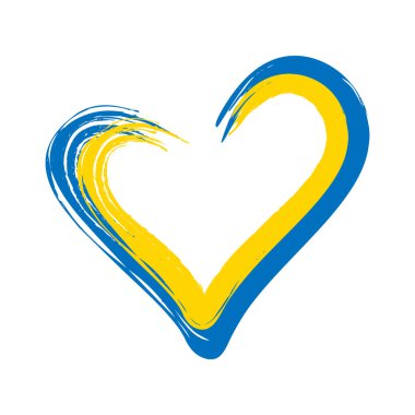 İki kalp bir arada Sarı ve mavi Ukrayna bayrağı gibi grunge tarzında veya boya damlalarıyla fırça darbeleri