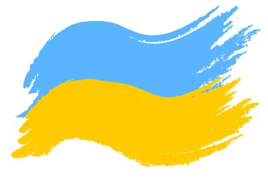 Yellow-blue flag of the country of Ukraine in grunge style as paint splatter hand-drawn on a white background