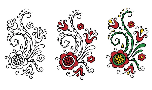 Set Decorative Corners Ukrainian Ornament Flowers Leaves — стоковий вектор