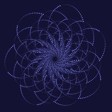 Fractal or symbolic dotted spiral swirl for halftone dot art with background like cosmos