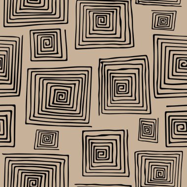 Golden geometric pattern of spiral squares for wallpaper or fabric or paper in doodle style