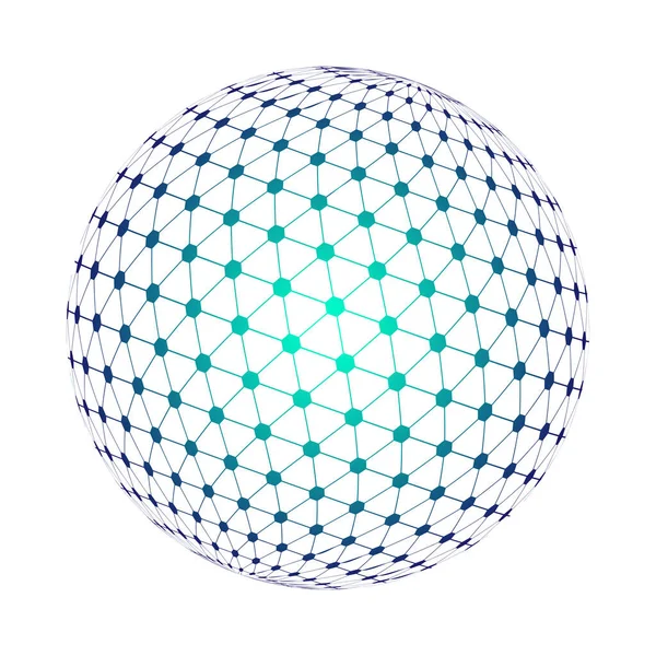 Blue Abstract Spherical Tesseract Shape Isolated Circle Globe Halftone Effect — 图库矢量图片