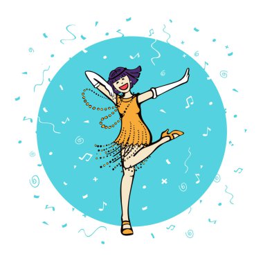 Cheerful girl dancing harleston dance on stage with confetti_circle