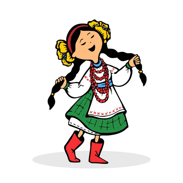 Dreamy Ukrainian Girl National Costume Pigtails Flowers Her Head Walks — Stockový vektor